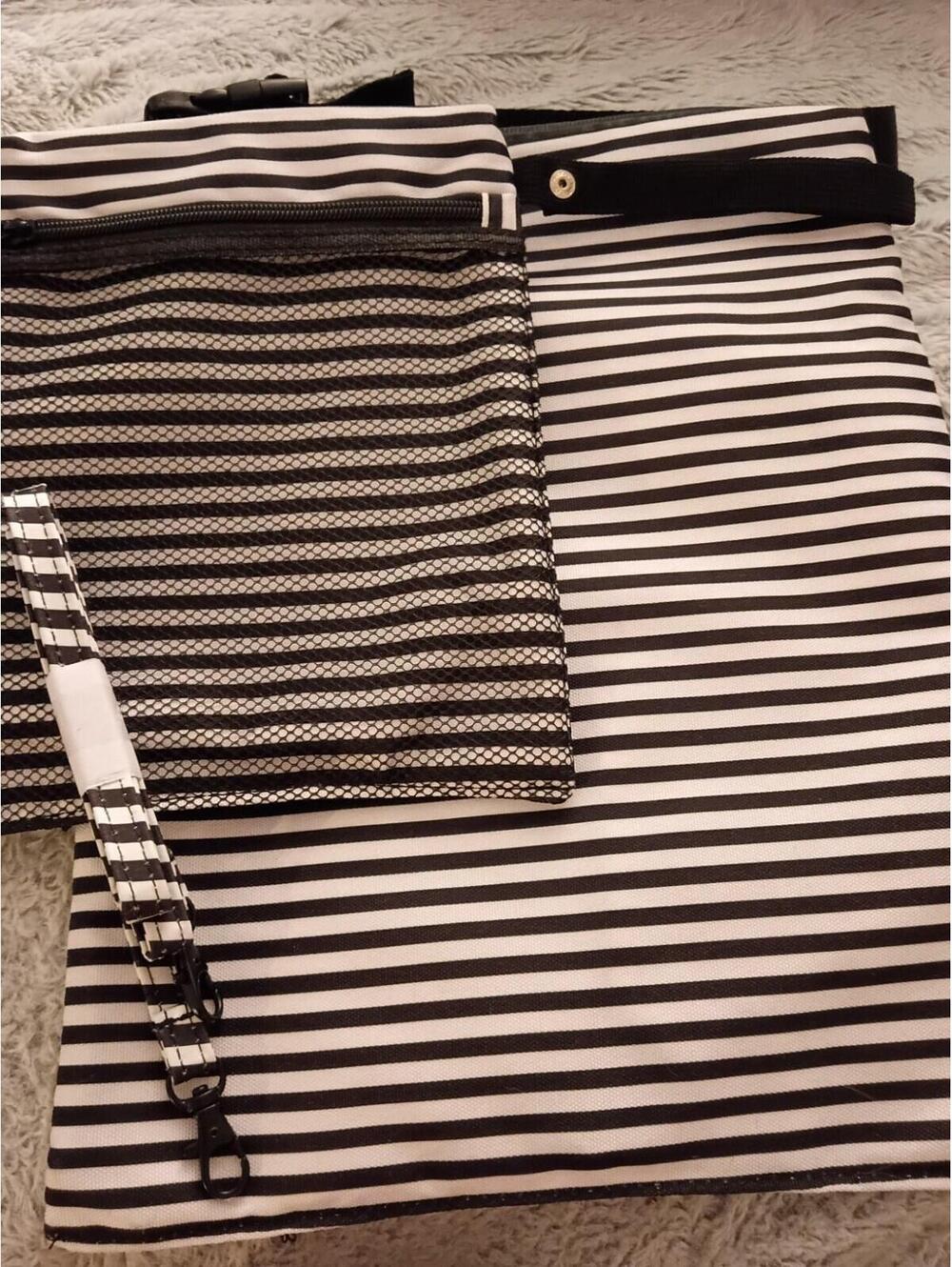 Tutti Bimbi Black And White Striped Travel Wet and Dry Bag Duo Pack. - Picture 3 of 6